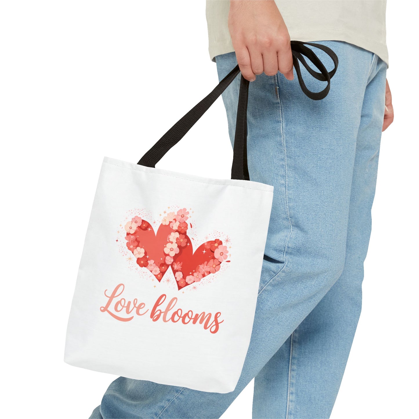 Love Blooms Heart Tote Bag — Floral Valentine Canvas Tote