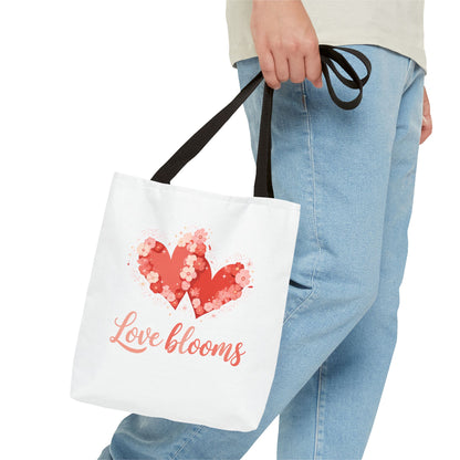 Love Blooms Heart Tote Bag — Floral Valentine Canvas Tote