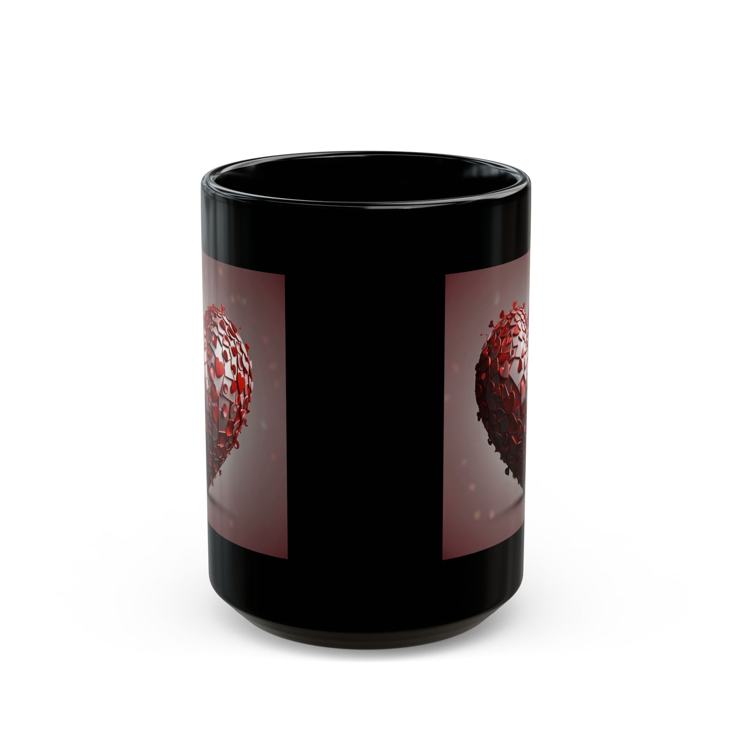 Heart Mosaic Black Mug — Romantic Red Heart Design (11oz & 15oz)