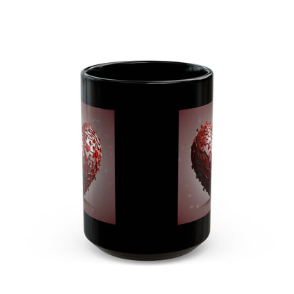 Heart Mosaic Black Mug — Romantic Red Heart Design (11oz & 15oz)