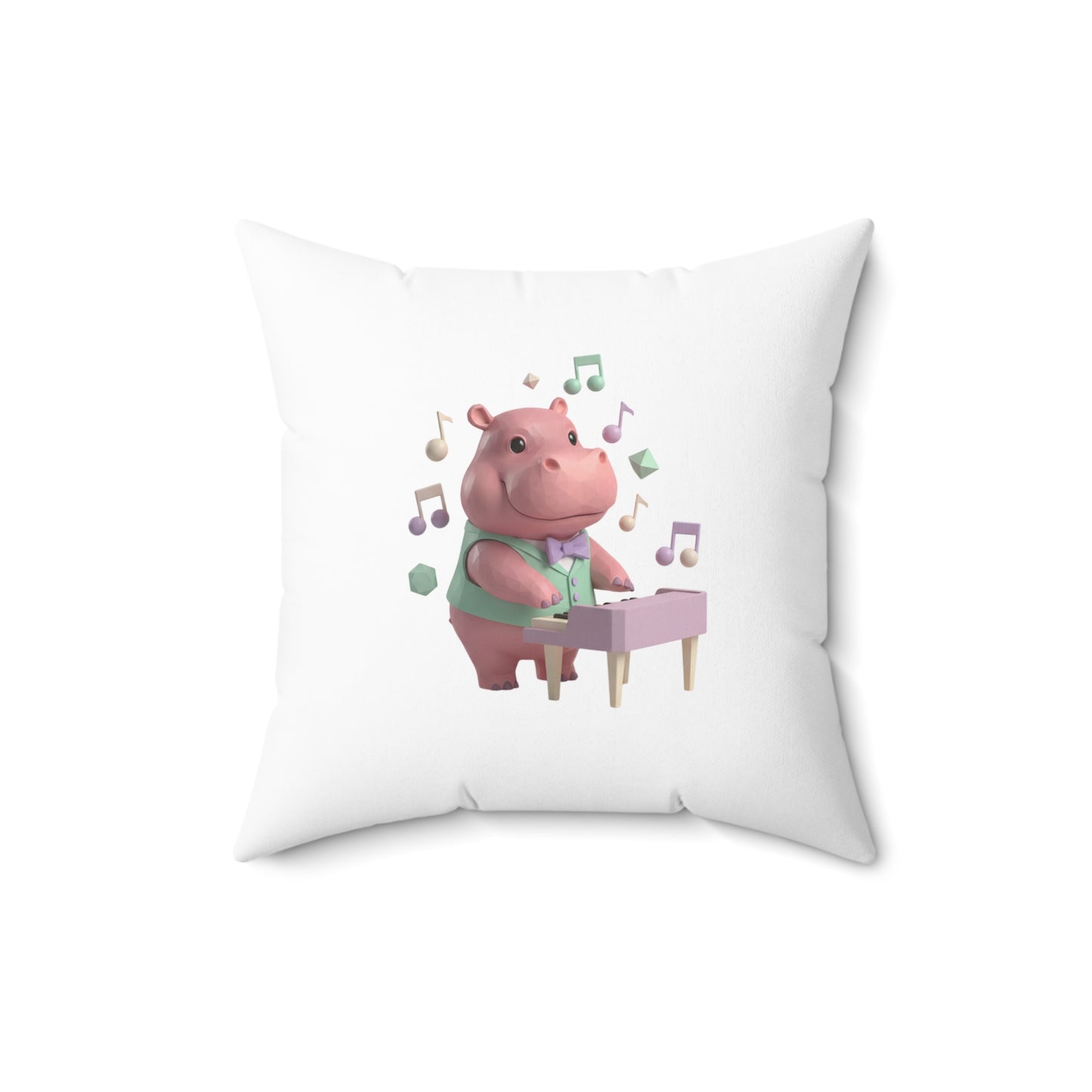 Hippo Playing Piano Throw Pillow — Cute Musical Nursery Decor