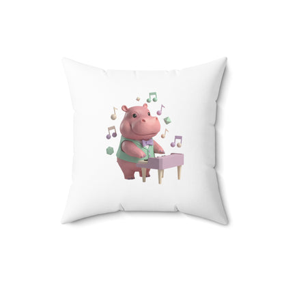 Hippo Playing Piano Throw Pillow — Cute Musical Nursery Decor