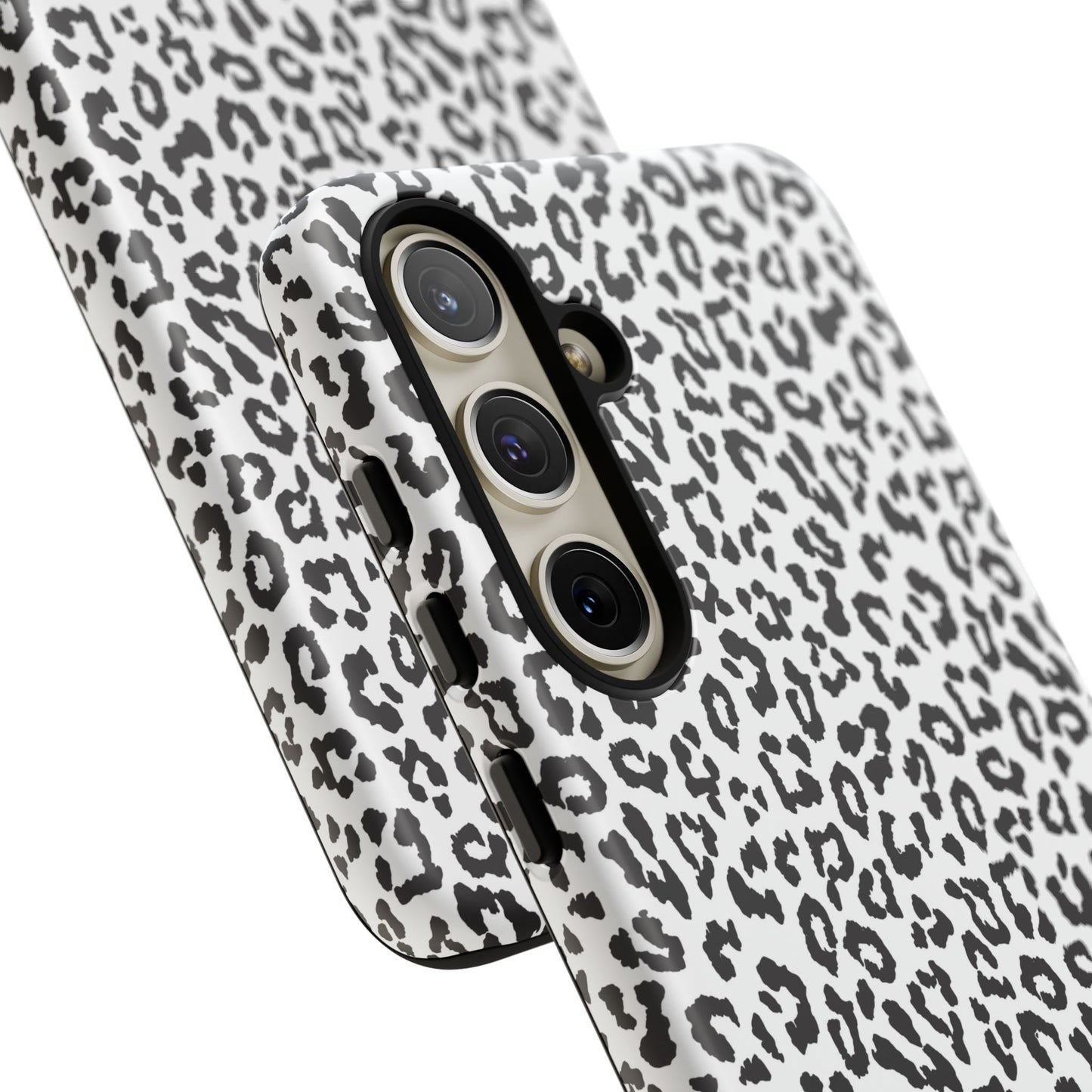 Samsung Leopard Print Tough Phone Case – Black & White Animal Pattern Protective Cover