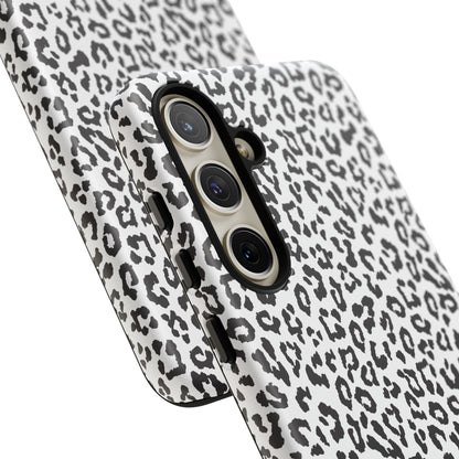 Samsung Leopard Print Tough Phone Case – Black & White Animal Pattern Protective Cover