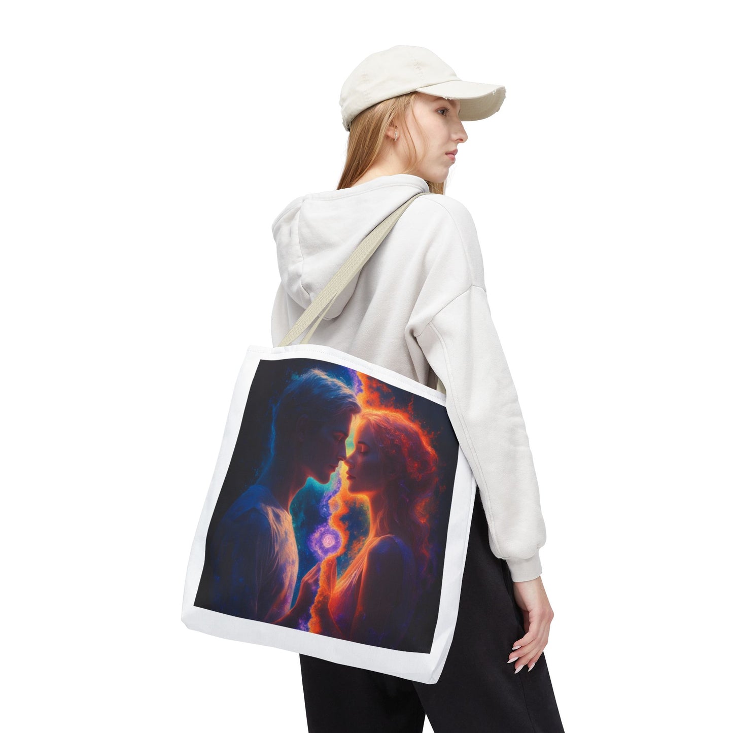 Cosmic Lovers Tote Bag — Flame & Ice Couple Art AOP