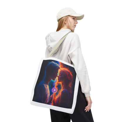 Cosmic Lovers Tote Bag — Flame & Ice Couple Art AOP