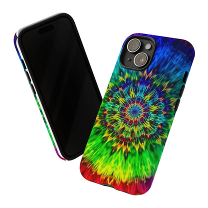 Funda resistente para teléfono con diseño de mandala psicodélico: protección vibrante con efecto tie-dye