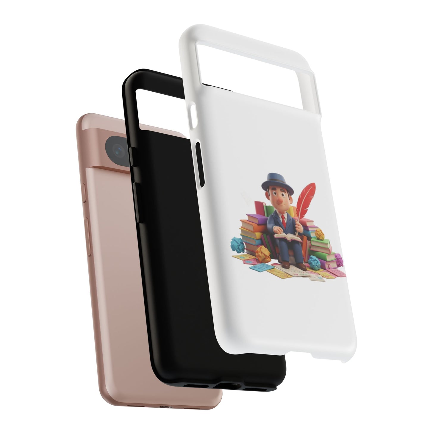 Google Author's Journey Phone Case — Cute Writer Illustration, Books & Quill Protective Cover