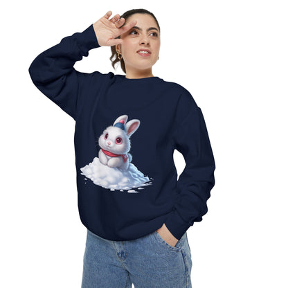 Cute Bunny Sweatshirt — White Bunny on Snow Graphic Crewneck
