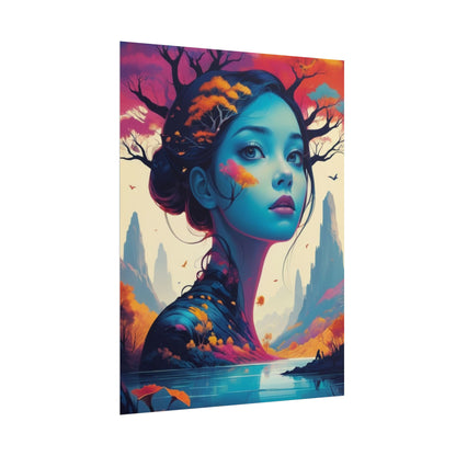 Surreal Blue Goddess Rolled Poster — Fantasy Landscape Art Print