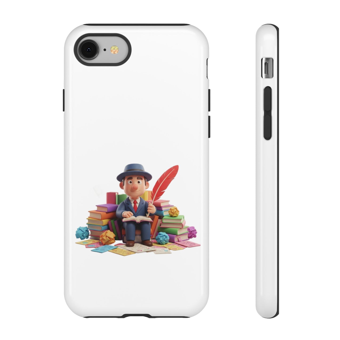 iPhone Phone Case — Cute Writer Sitting on Books with Feather Pen