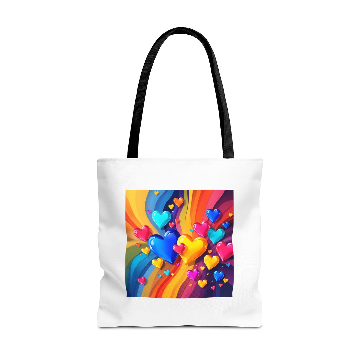 Colorful Heart Burst Tote Bag — Rainbow Love All-Over Print