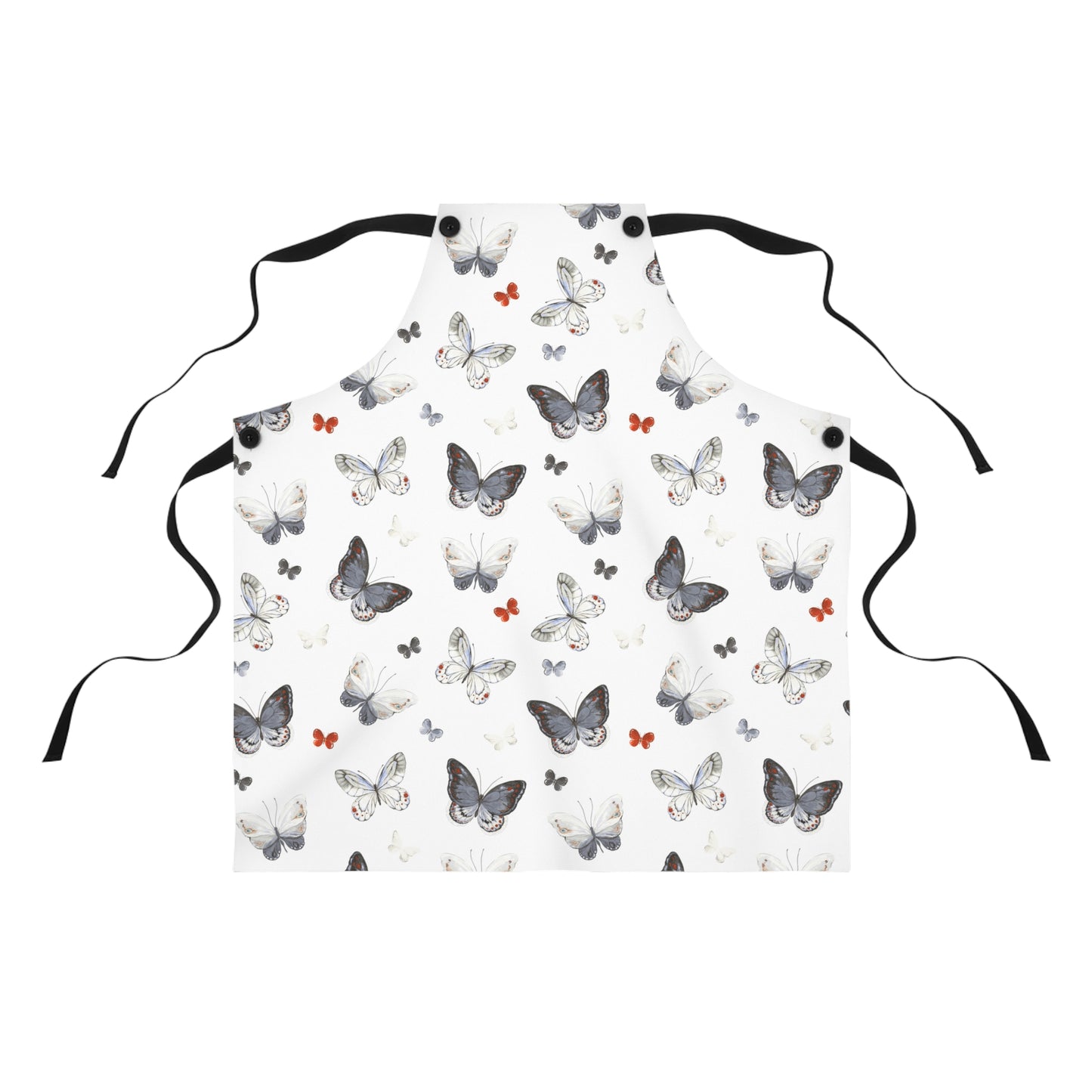 Schürze mit Schmetterlingsmuster – Zarte graue und orangefarbene Schmetterlinge, leichte Küchenschürze