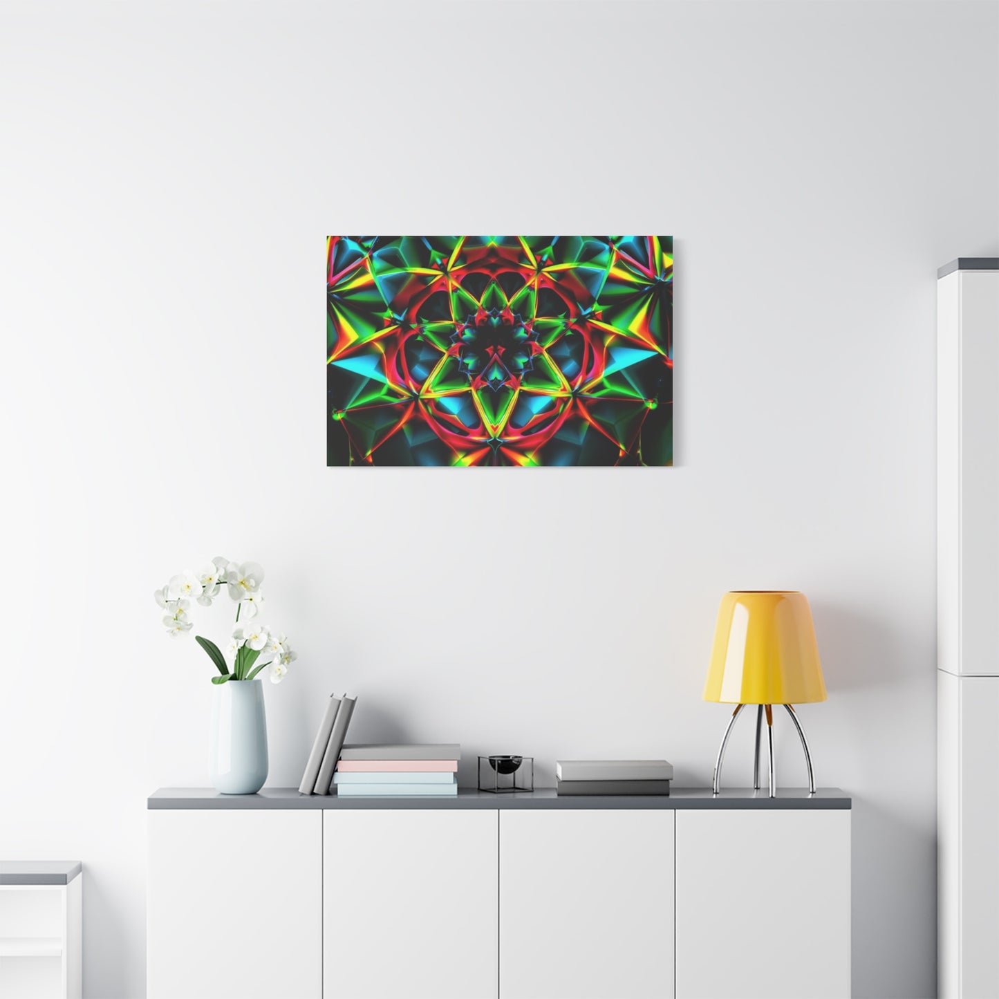 Kaleidoscope Neon Mandala Matte Canvas Wall Art