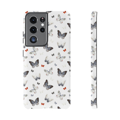 Funda para Samsung con diseño de mariposas: elegante funda protectora monocromática con detalles en rojo