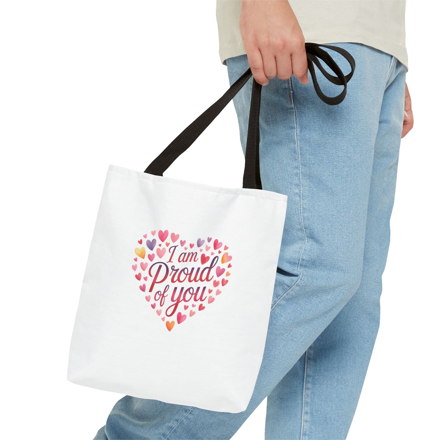Tote Bag — "I Am Proud of You" Heart Print Tote | Encouragement Gift for Loved Ones