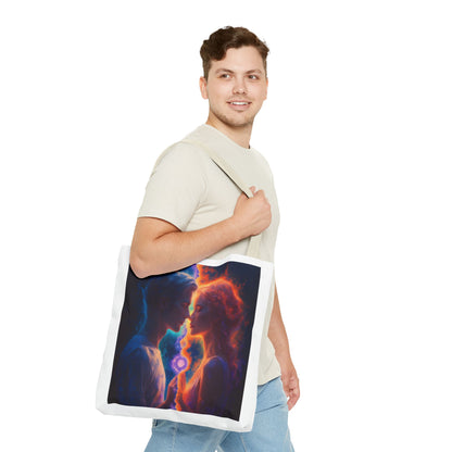 Cosmic Lovers Tote Bag — Flame & Ice Couple Art AOP