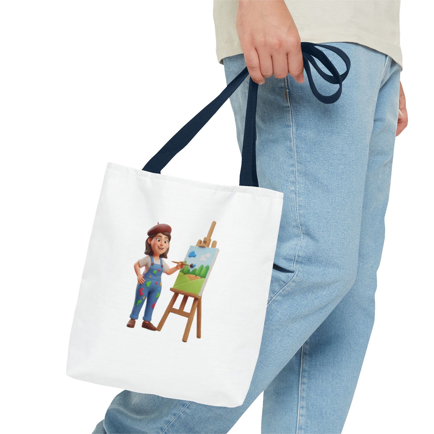 Artist Tote Bag — Painter with Easel Illustrated AOP Tote