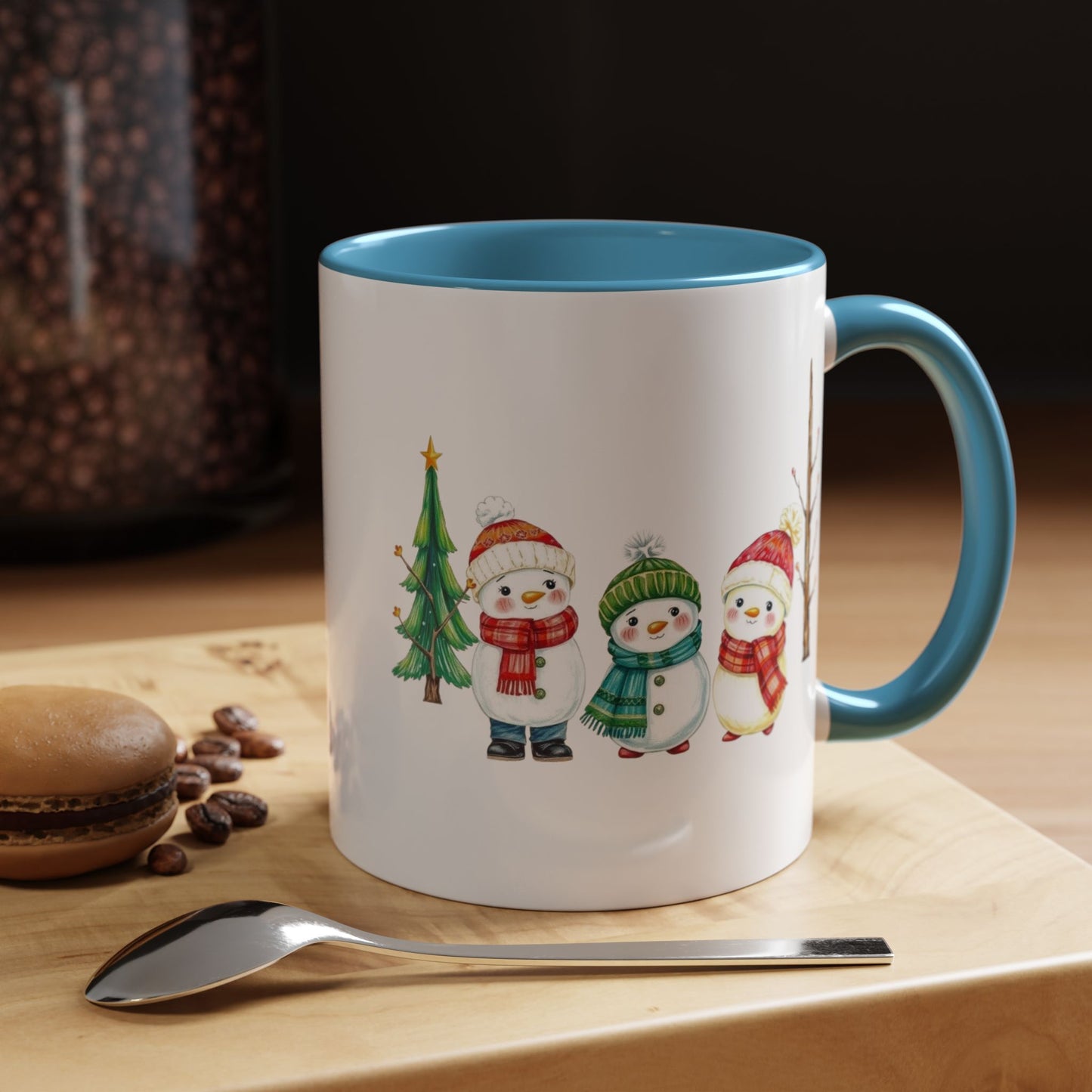 Christmas Snowman Mug — Cute Holiday Coffee Cup with Festive Tree & Snowmen (11/15oz)