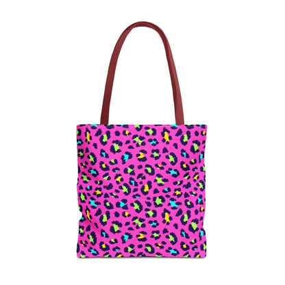 Pink Neon Leopard Print Tote Bag — Bold Animal Print Shopper
