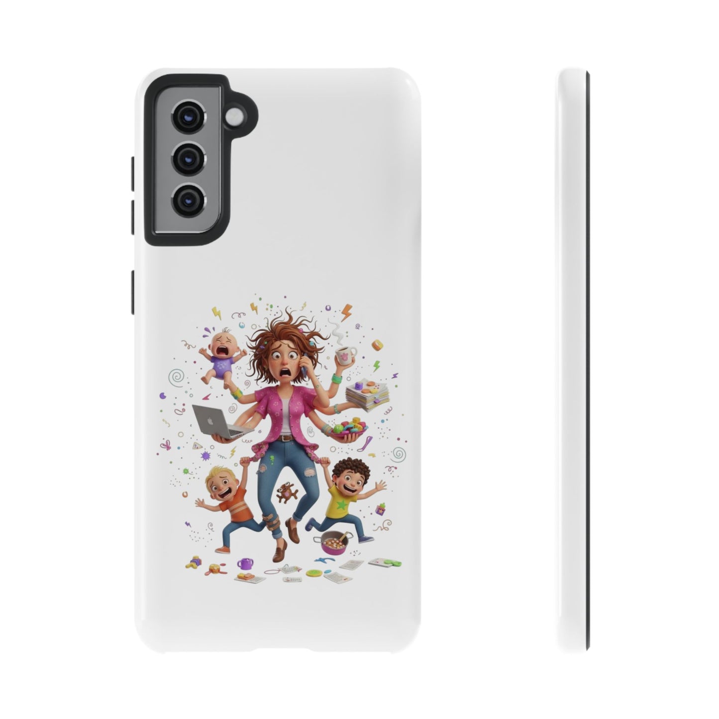 Samsung Mom Life Phone Case — Funny Juggling Mom Illustration Protective Case