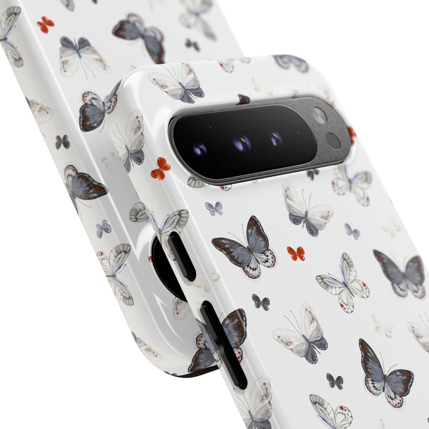 Google Butterfly Pattern Tough Phone Case — White Floral Protective Cover