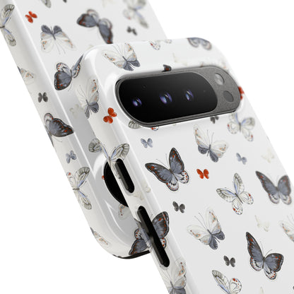 Google Butterfly Pattern Tough Phone Case — White Floral Protective Cover