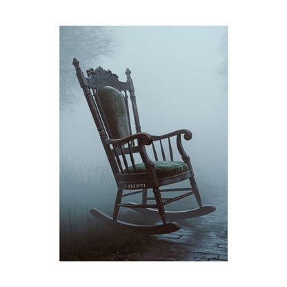 Vintage-Schaukelstuhl-Poster – Stimmungsvolles, nebliges Cottage-Wandbild (gerolltes Poster)