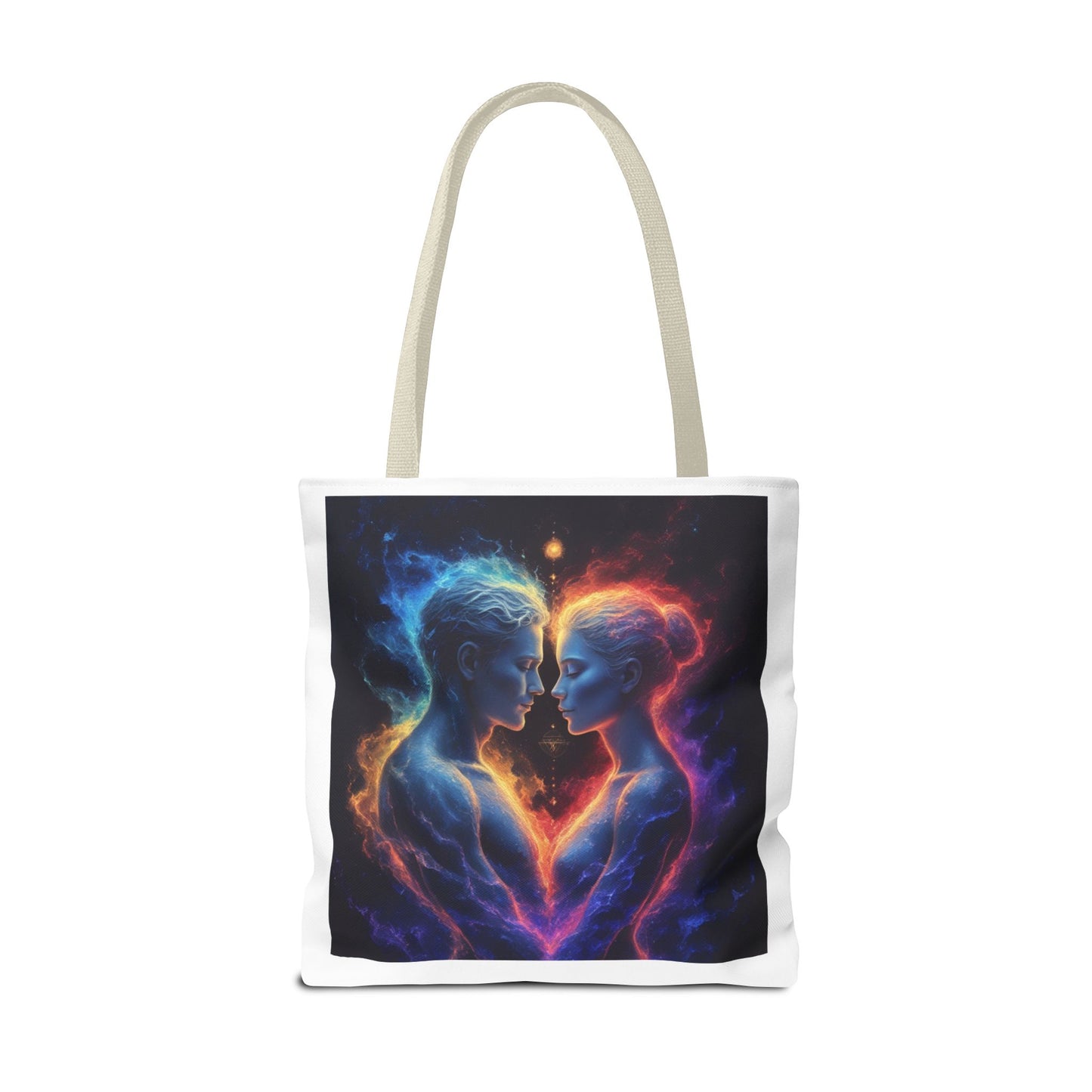 Cosmic Lovers Tote Bag — Neon Fire & Ice Couple Art AOP Tote