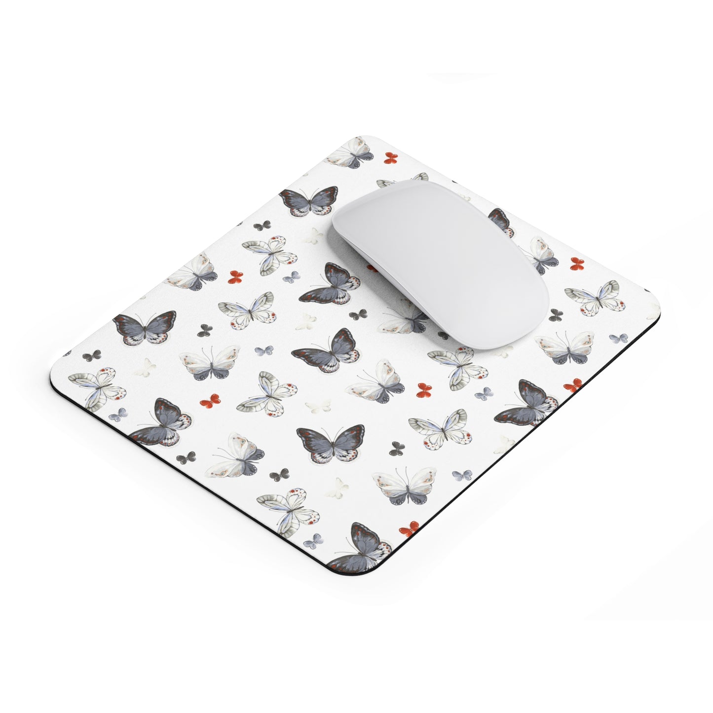 Butterfly Pattern Mouse Pad — Delicate White & Gray Butterflies Desk Mat