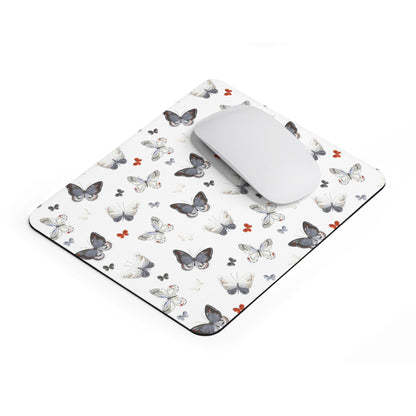 Butterfly Pattern Mouse Pad — Delicate White & Gray Butterflies Desk Mat