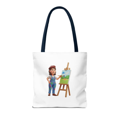 Artist Tote Bag — Painter with Easel Illustrated AOP Tote