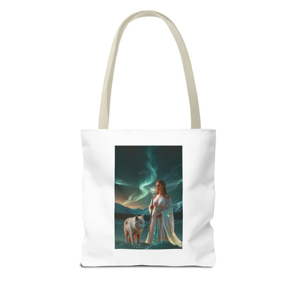 Tragetasche – Mystische Frau mit Wolf Aurora Art Tote