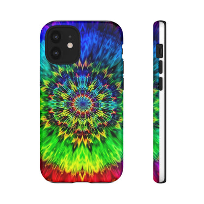 Funda resistente para teléfono con diseño de mandala psicodélico: protección vibrante con efecto tie-dye