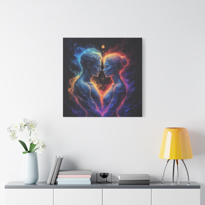 Cosmic Lovers Matte Canvas Print — Fire & Ice Heart Wall Art