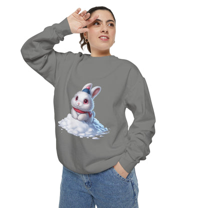 Cute Bunny Sweatshirt — White Bunny on Snow Graphic Crewneck