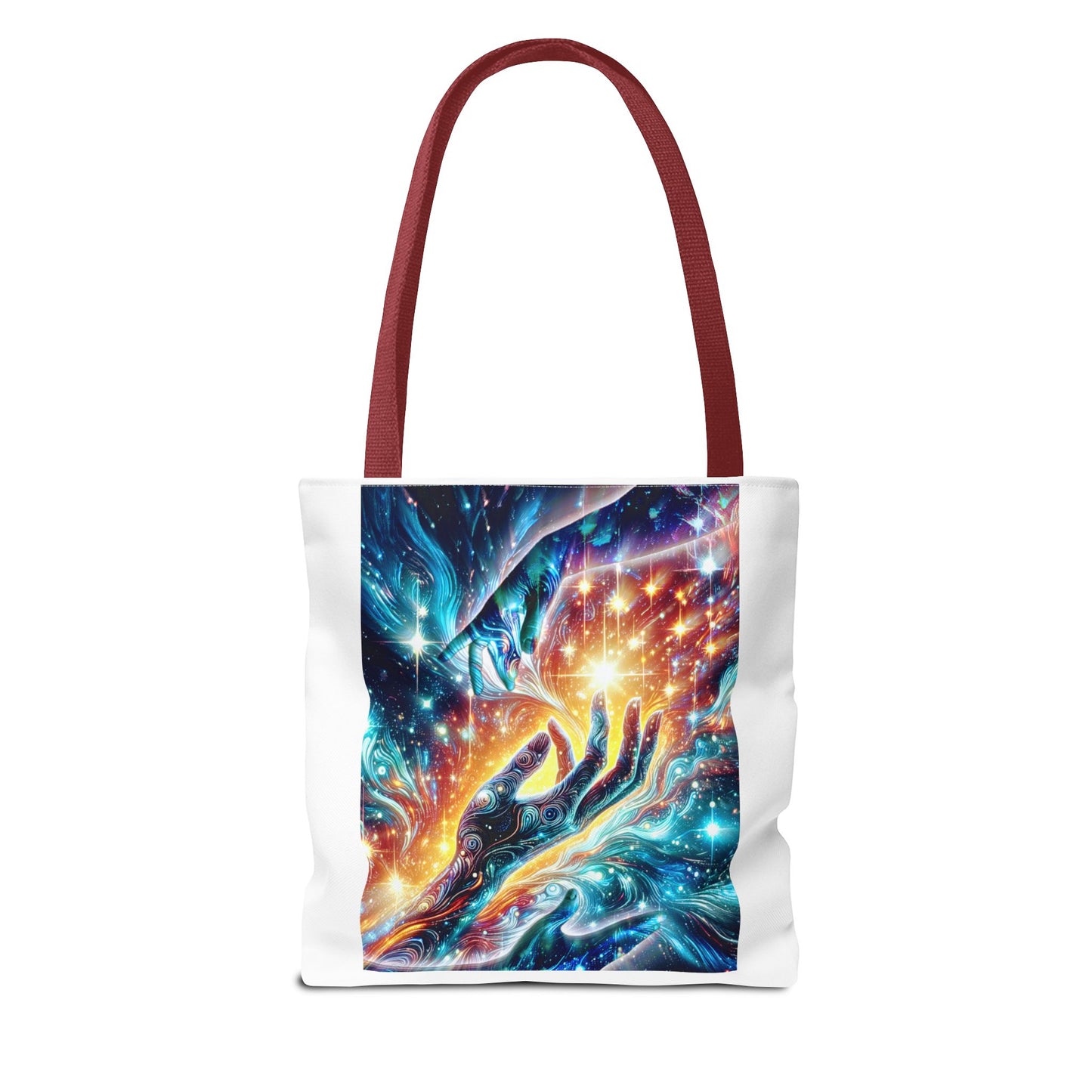 Cosmic Hands Tote Bag — Vibrant Galaxy Art Tote for Everyday, Beach & Gifts