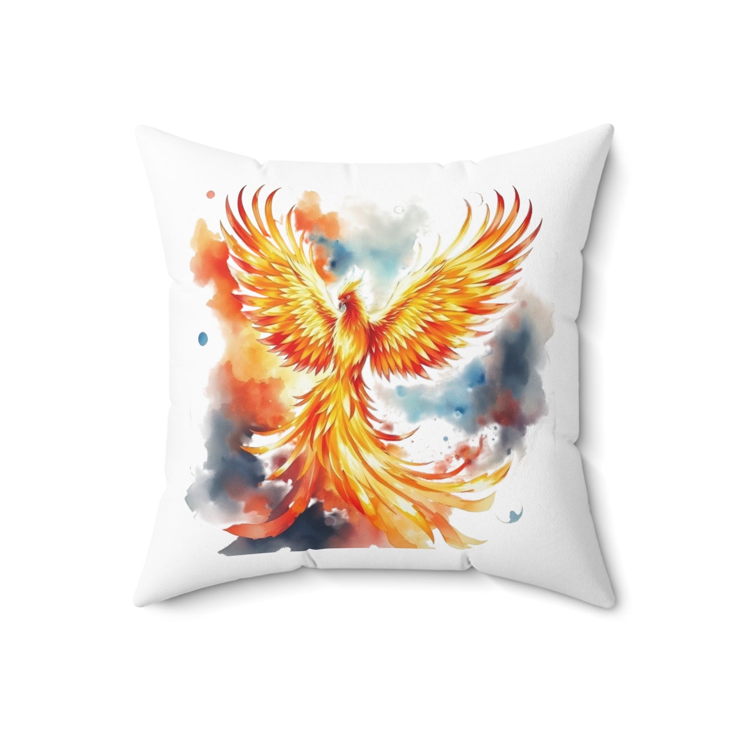 Phoenix Watercolor Throw Pillow — Vibrant Firebird Decorative Cushion