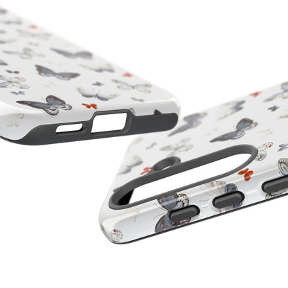 Funda para Samsung con diseño de mariposas: elegante funda protectora monocromática con detalles en rojo