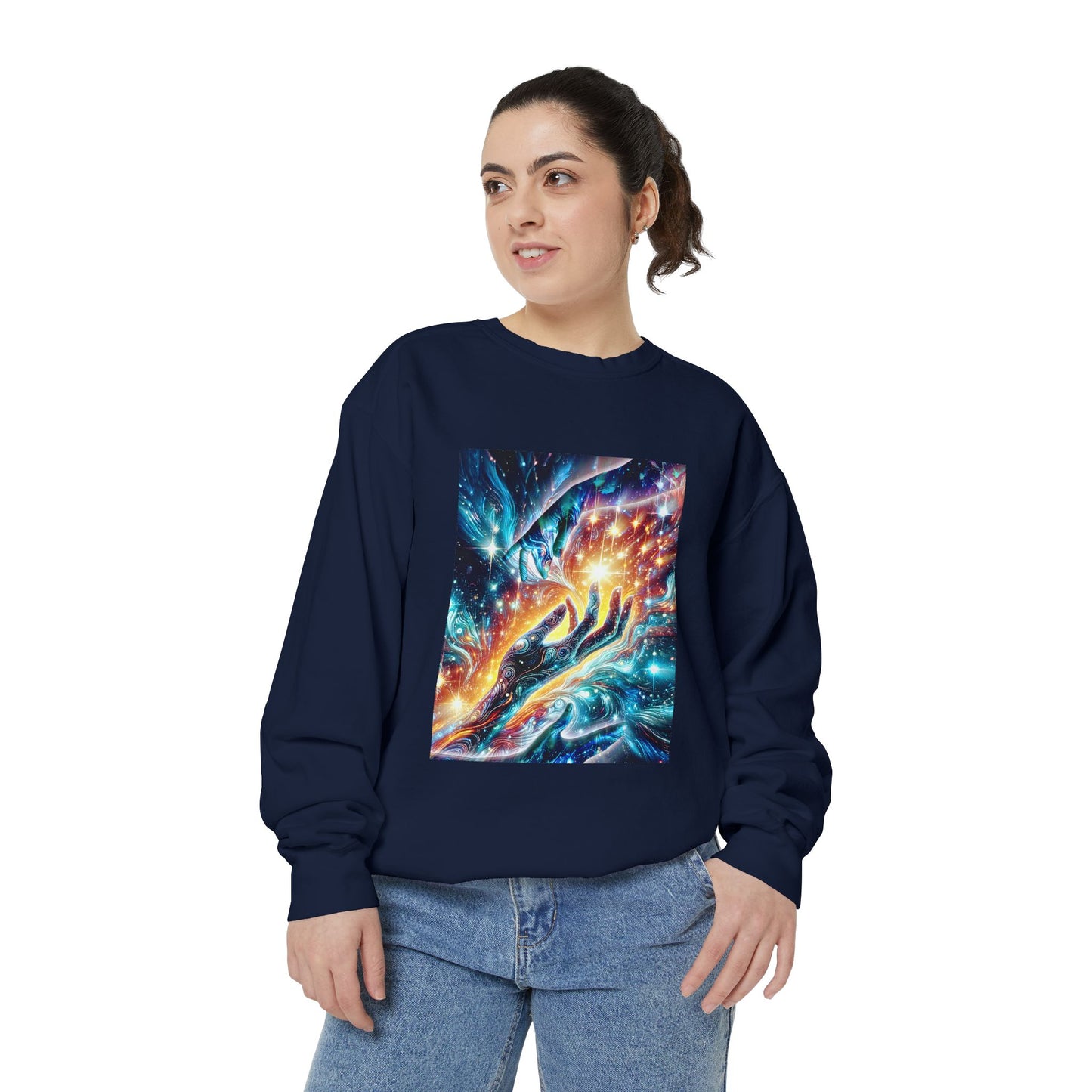 Galaxy Touch Sweatshirt — Cosmic Hands Astral Art Crewneck