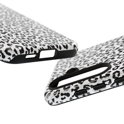 Samsung Leopard Print Tough Phone Case – Black & White Animal Pattern Protective Cover