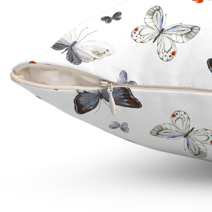 Butterfly Pattern Decorative Pillow — Neutral Gray & White Accent Throw