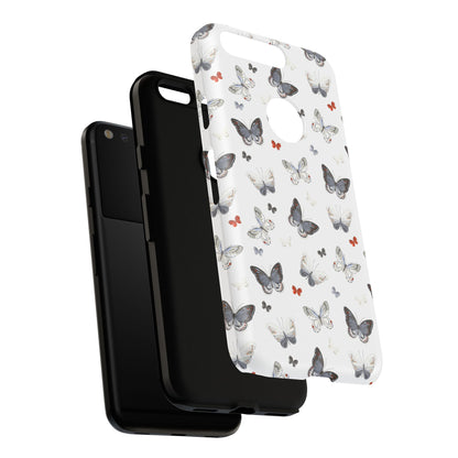 Google Butterfly Pattern Tough Phone Case — White Floral Protective Cover