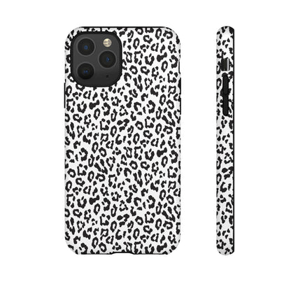 iPhone Leopard Print Tough Phone Case - Black & White Protective Cover