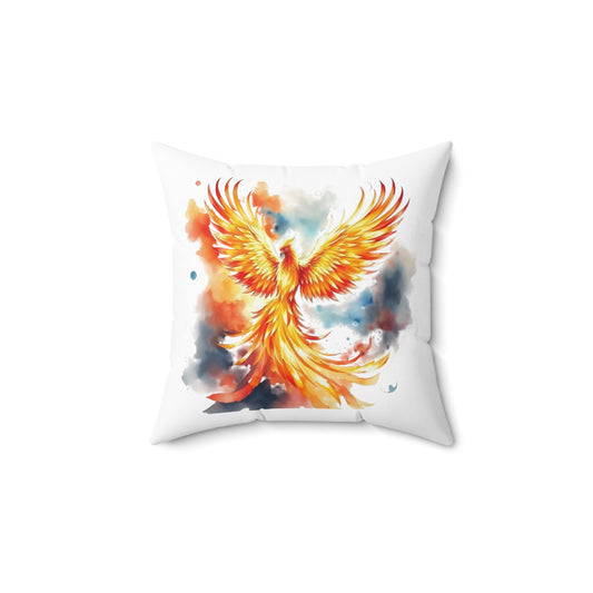 Phoenix Watercolor Throw Pillow — Vibrant Firebird Decorative Cushion