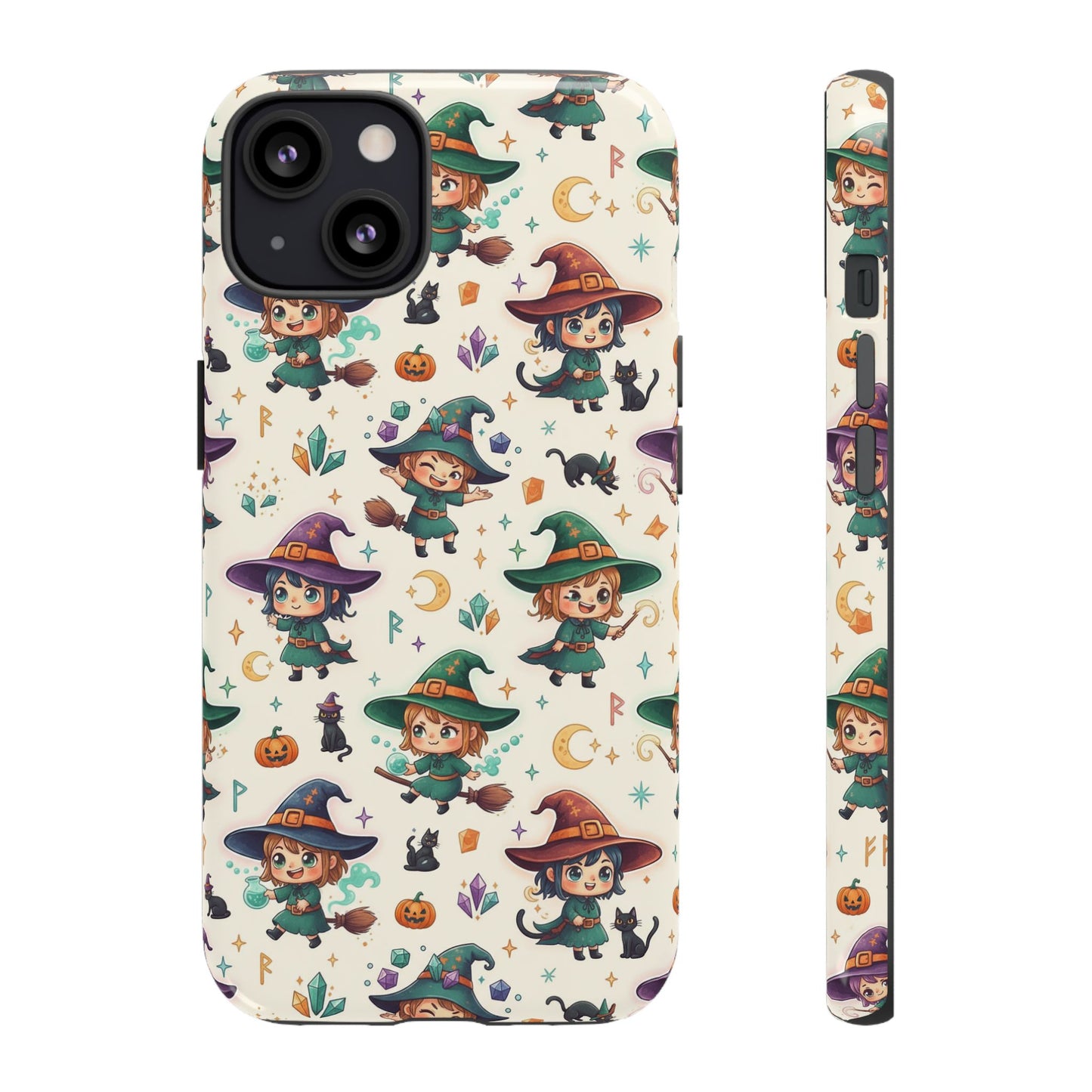 Niedliche iPhone-Handyhülle mit Hexenmuster – Halloween-Kawaii-iPhone-Hülle