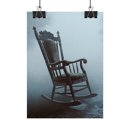 Vintage-Schaukelstuhl-Poster – Stimmungsvolles, nebliges Cottage-Wandbild (gerolltes Poster)