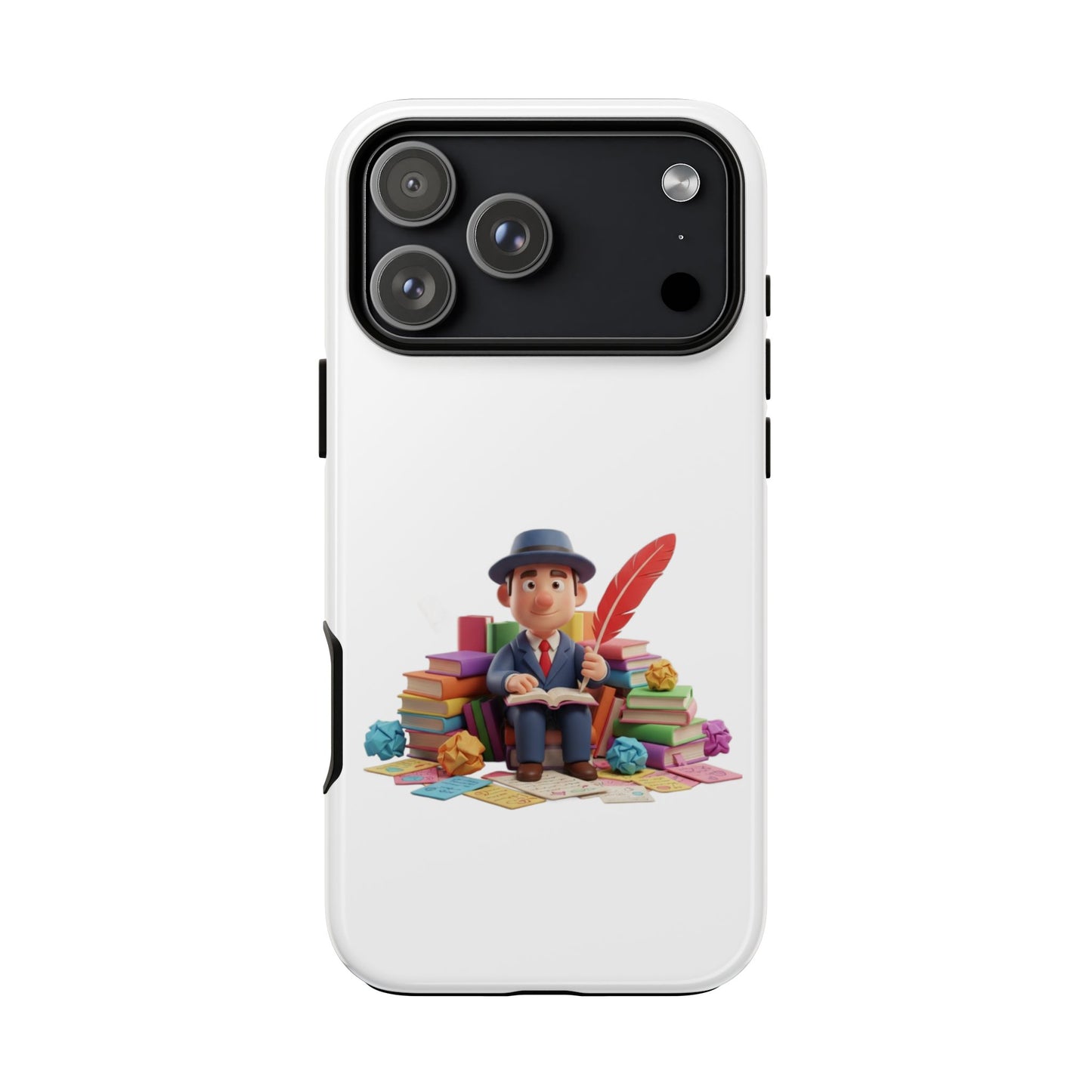 iPhone Phone Case — Cute Writer Sitting on Books with Feather Pen