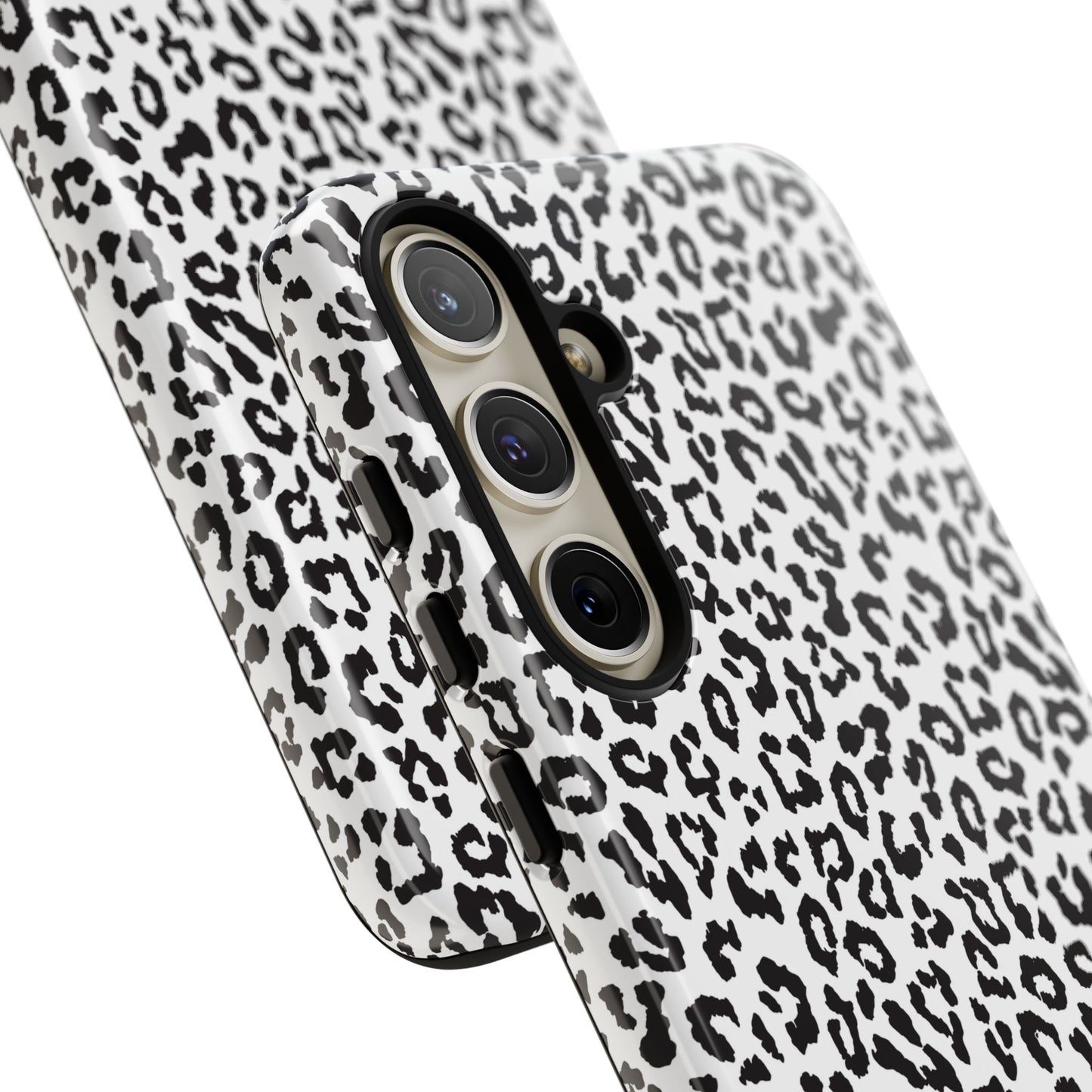 Samsung Leopard Print Tough Phone Case – Black & White Animal Pattern Protective Cover