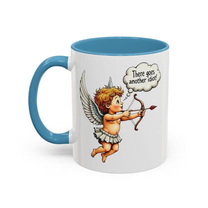 Cupid Coffee Mug — Vintage Cherub Saying "There goes another idiot!" Accent Mug